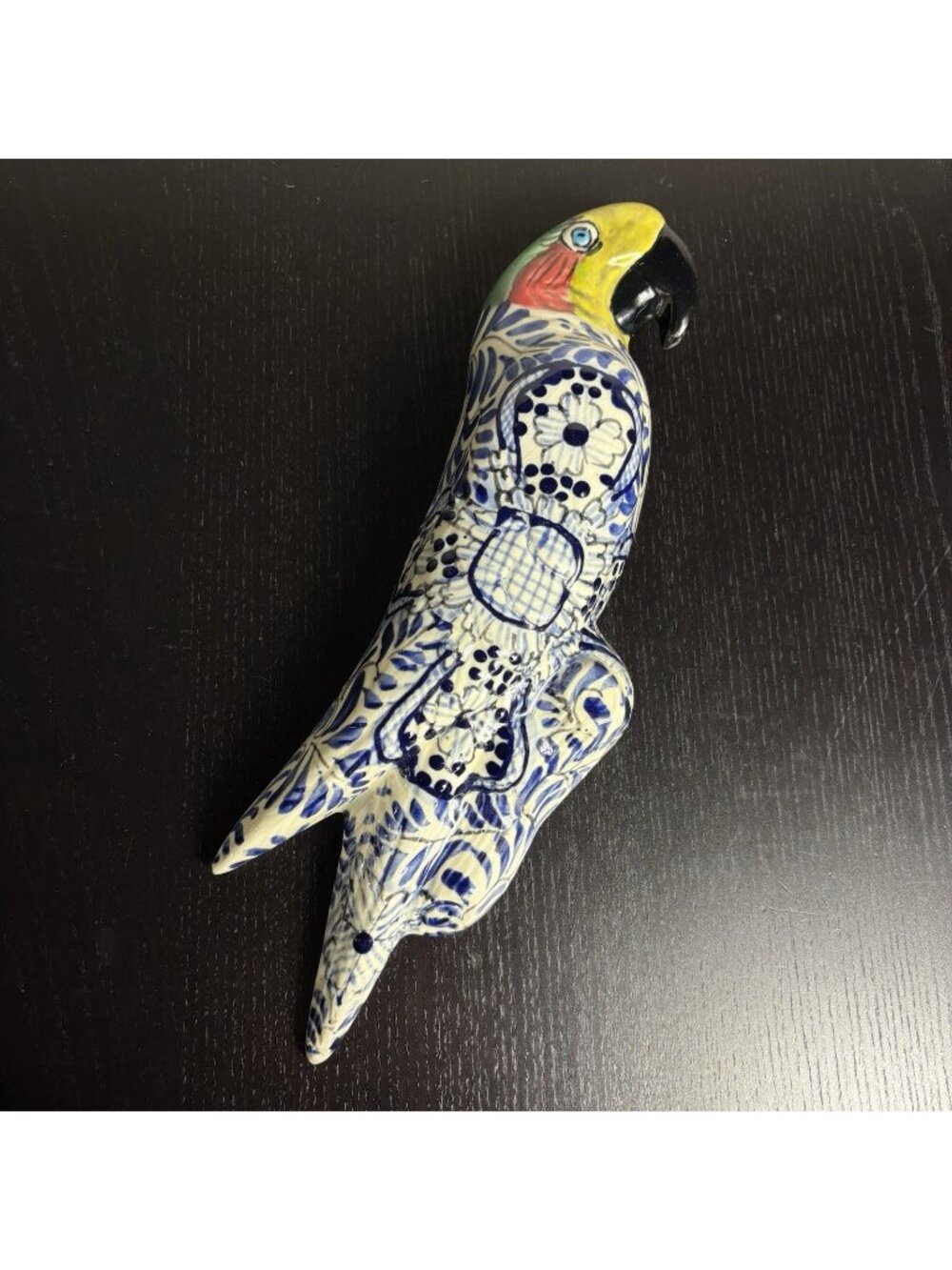 Vintage Mexican Talavera Pottery Style Ceramic Parrot Bird Wall Hanging Figurine